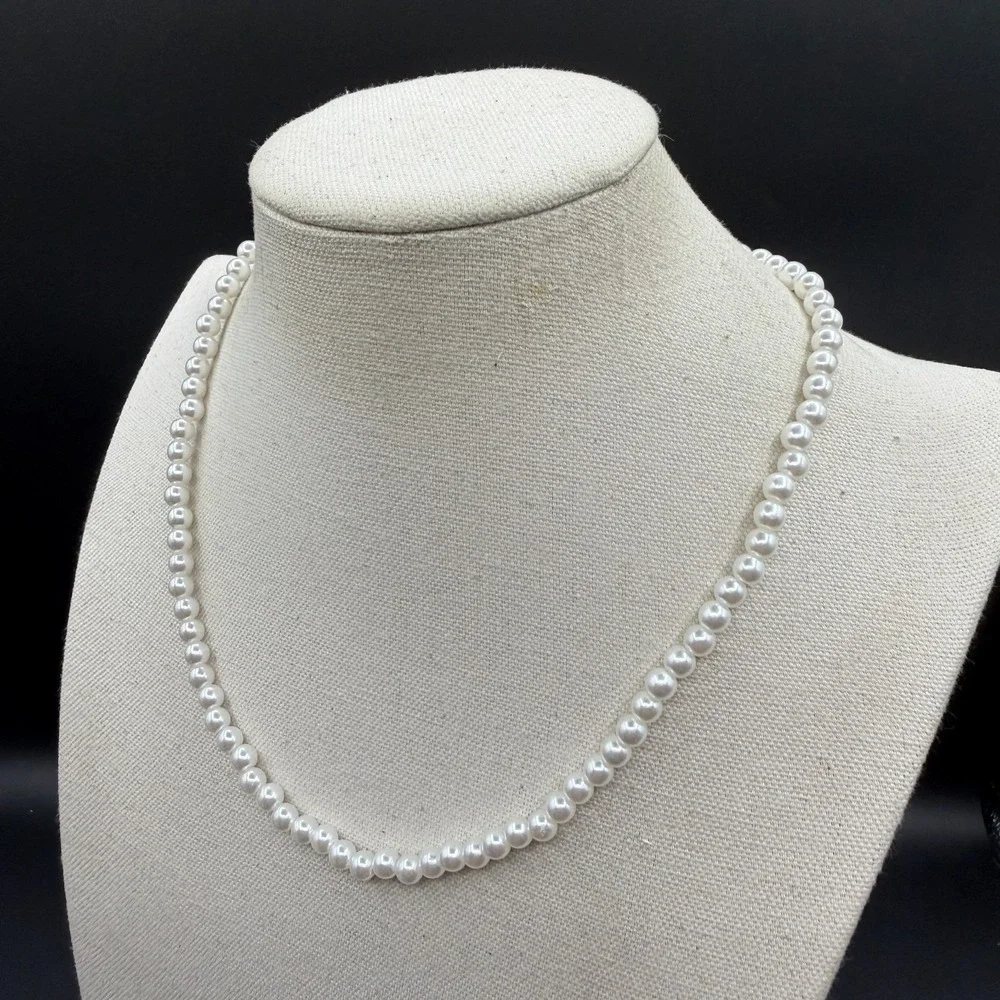 White Faux Pearl Necklace Silver Tone Extender Clasp Coquette Bridal Jewelry